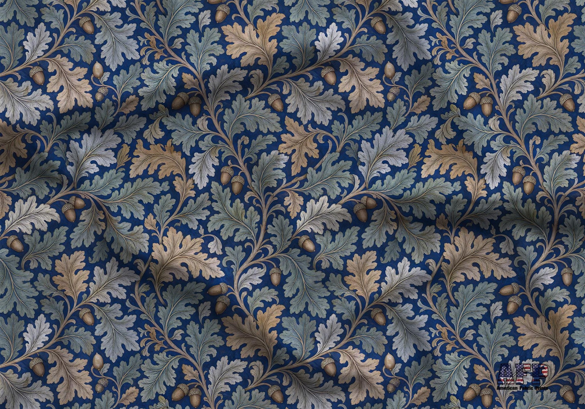 Navy Blue Oak and Acorn Fabric - Shop now at American Fabric Prints