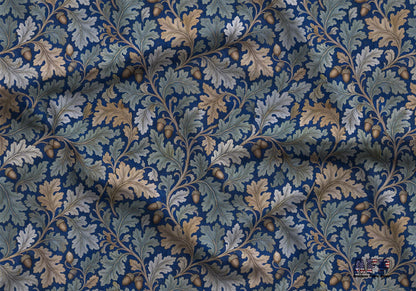 Navy Blue Oak and Acorn Fabric - Shop now at American Fabric Prints
