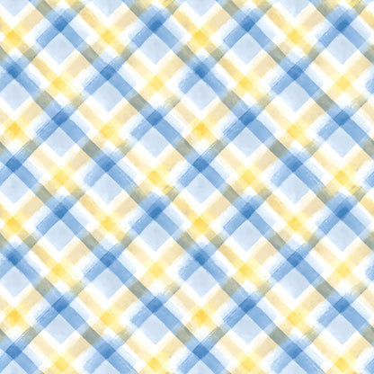 Pastel Blue and Yellow Plaid Fabric - Shop now at American Fabric Prints