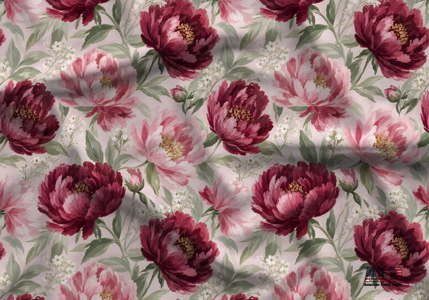 Burgundy Pink Peony Floral Fabric - Shop now at American Fabric Prints