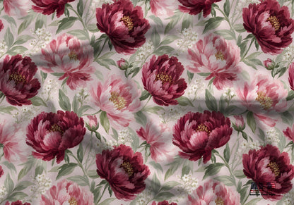 Burgundy Pink Peony Floral Fabric - Shop now at American Fabric Prints