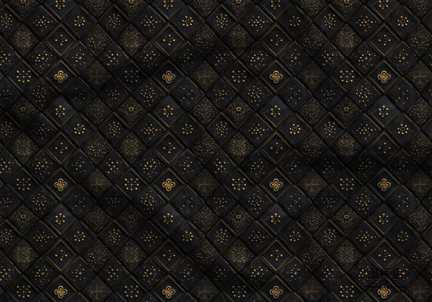 Black and Gold Tiles Fabric - Shop now at American Fabric Prints