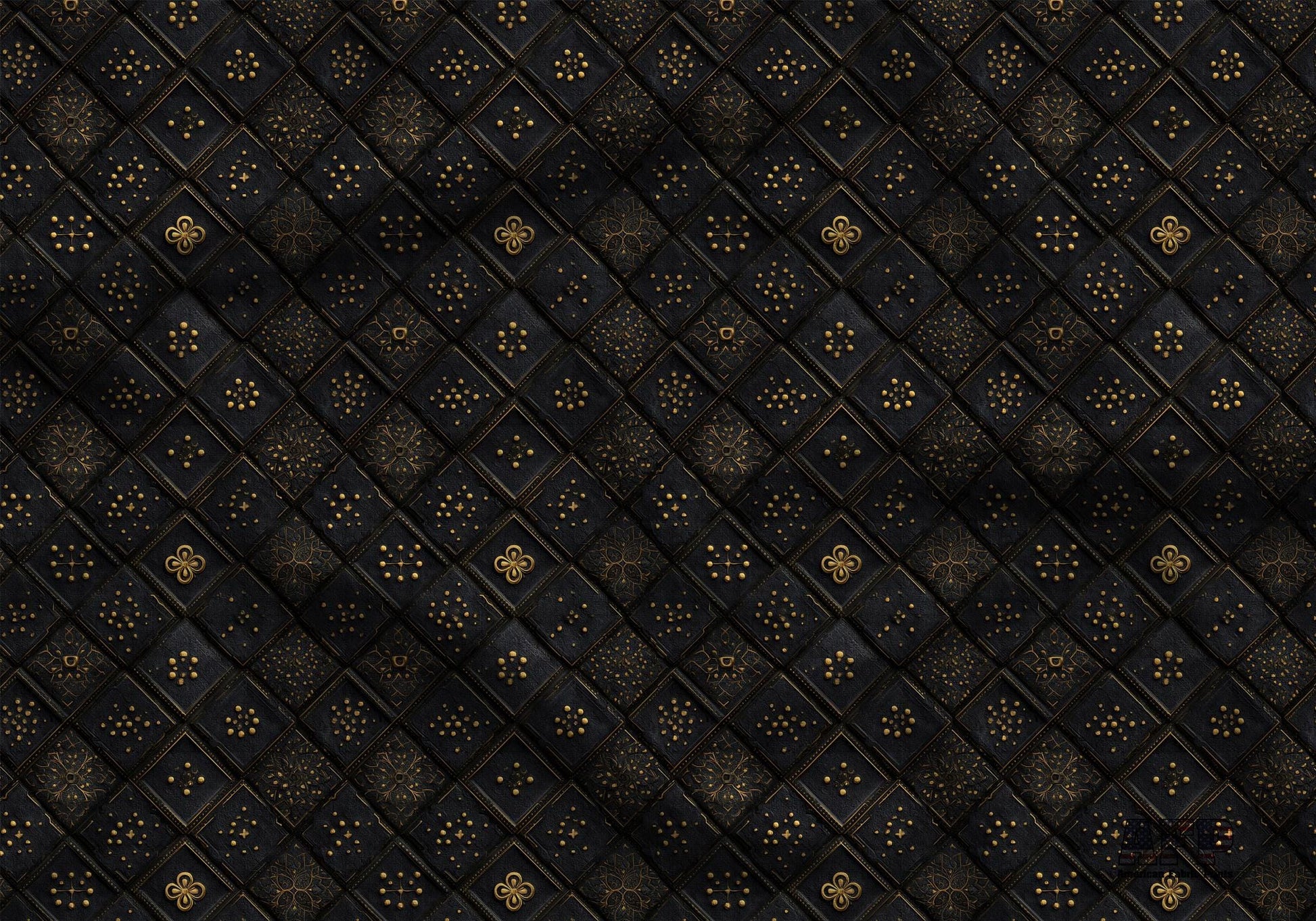 Black and Gold Tiles Fabric - Shop now at American Fabric Prints