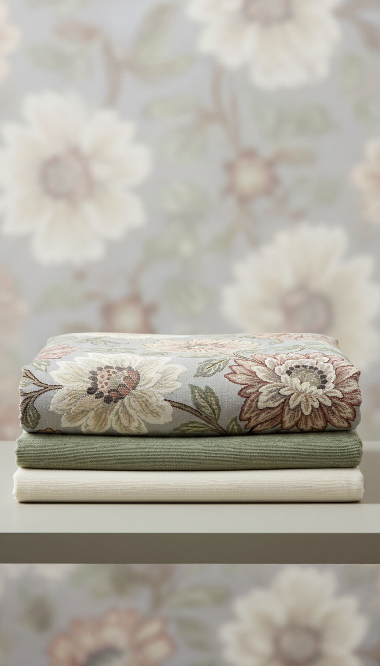 Porcelain Floral Chenille Upholstery Fabric