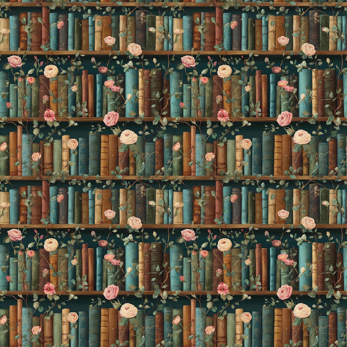 Pink Floral Book Shelves Fabric - Shop now at American Fabric Prints