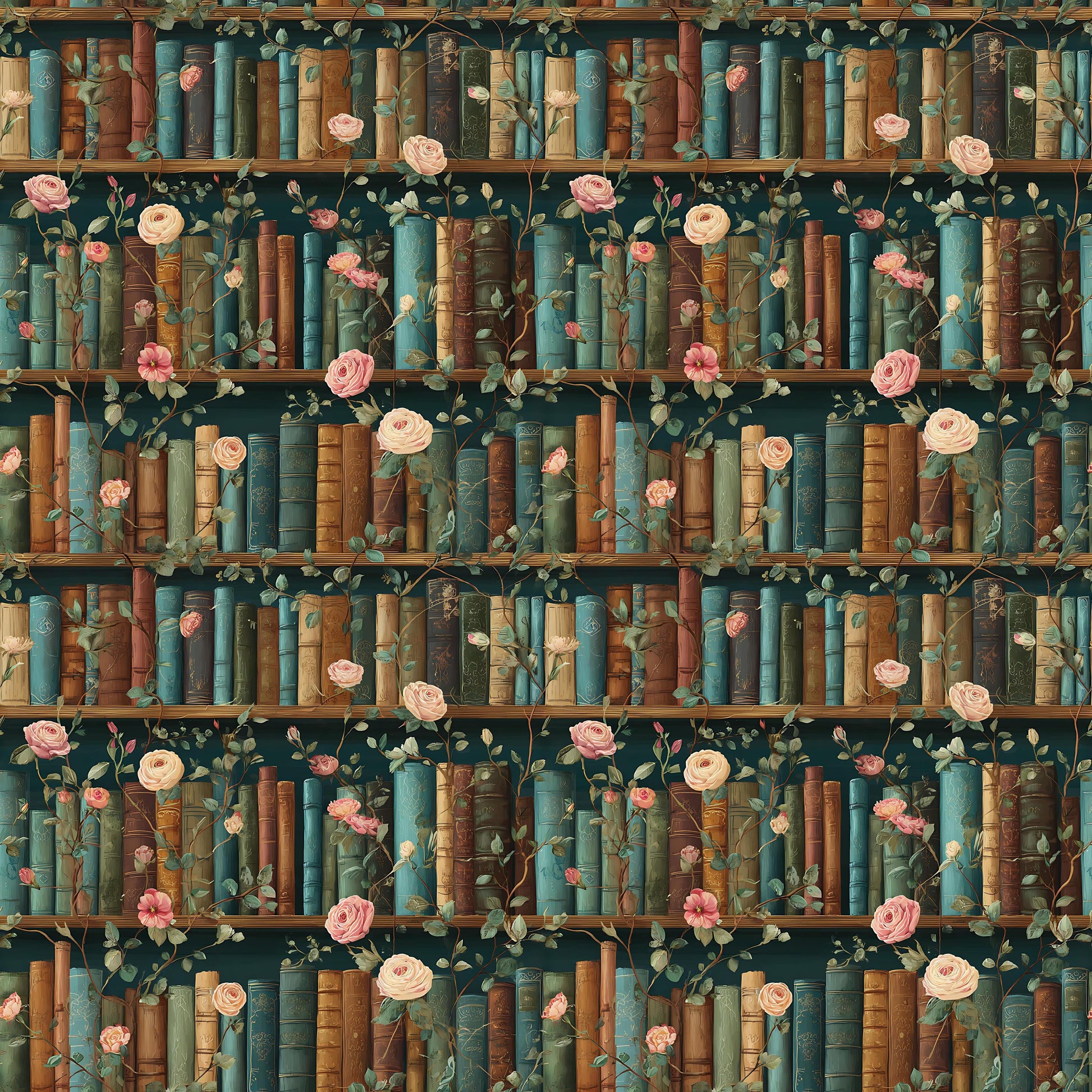 Pink Floral Book Shelves Fabric - Shop now at American Fabric Prints
