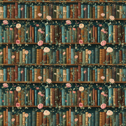Pink Floral Book Shelves Fabric - Shop now at American Fabric Prints