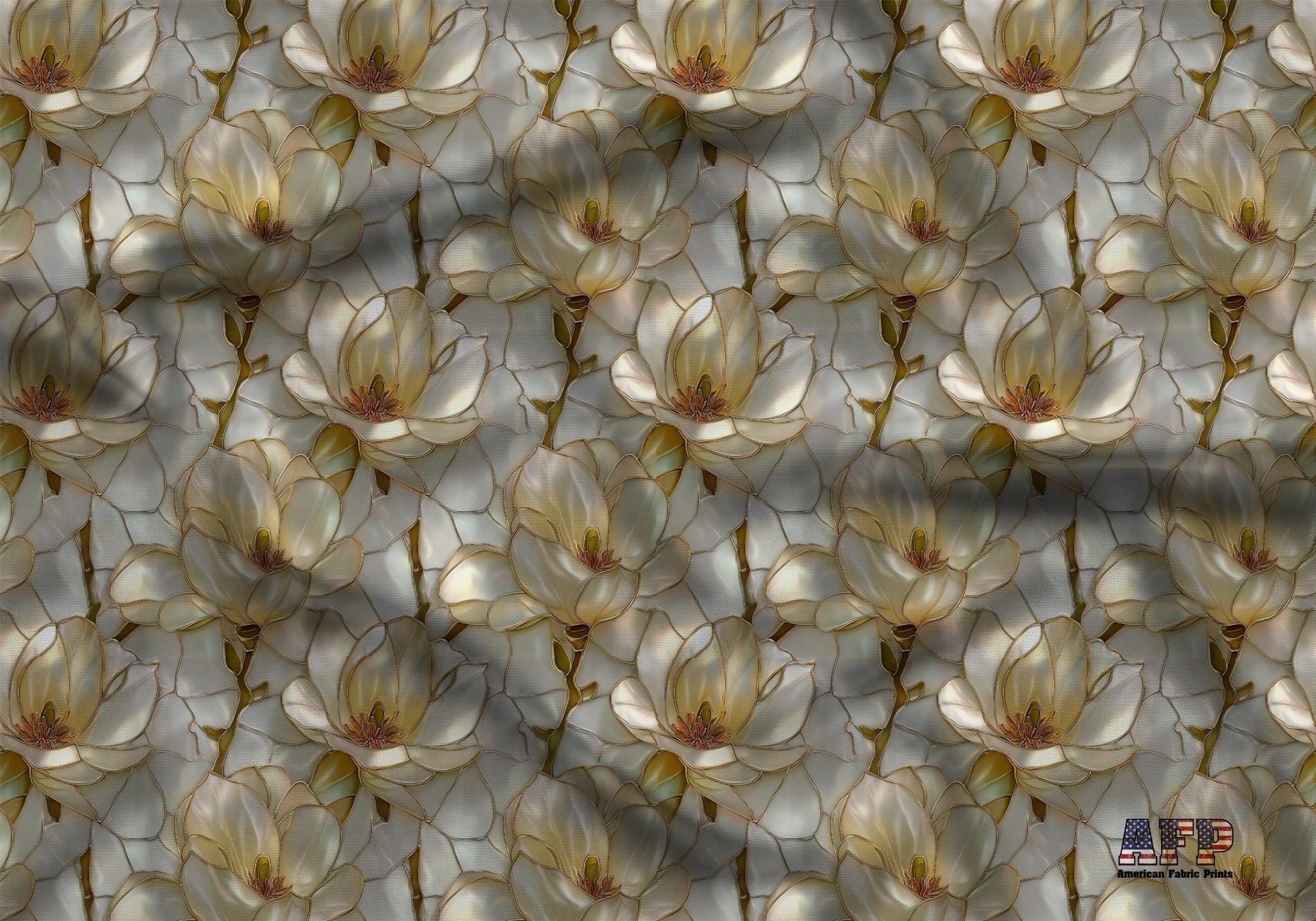 Stain Glass White Flowers Fabric - Shop now at American Fabric Prints