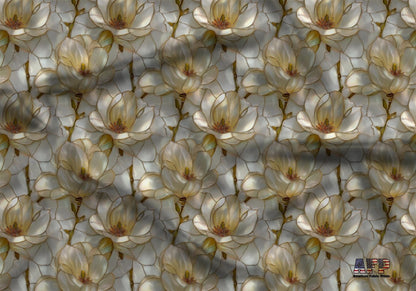 Stain Glass White Flowers Fabric - Shop now at American Fabric Prints