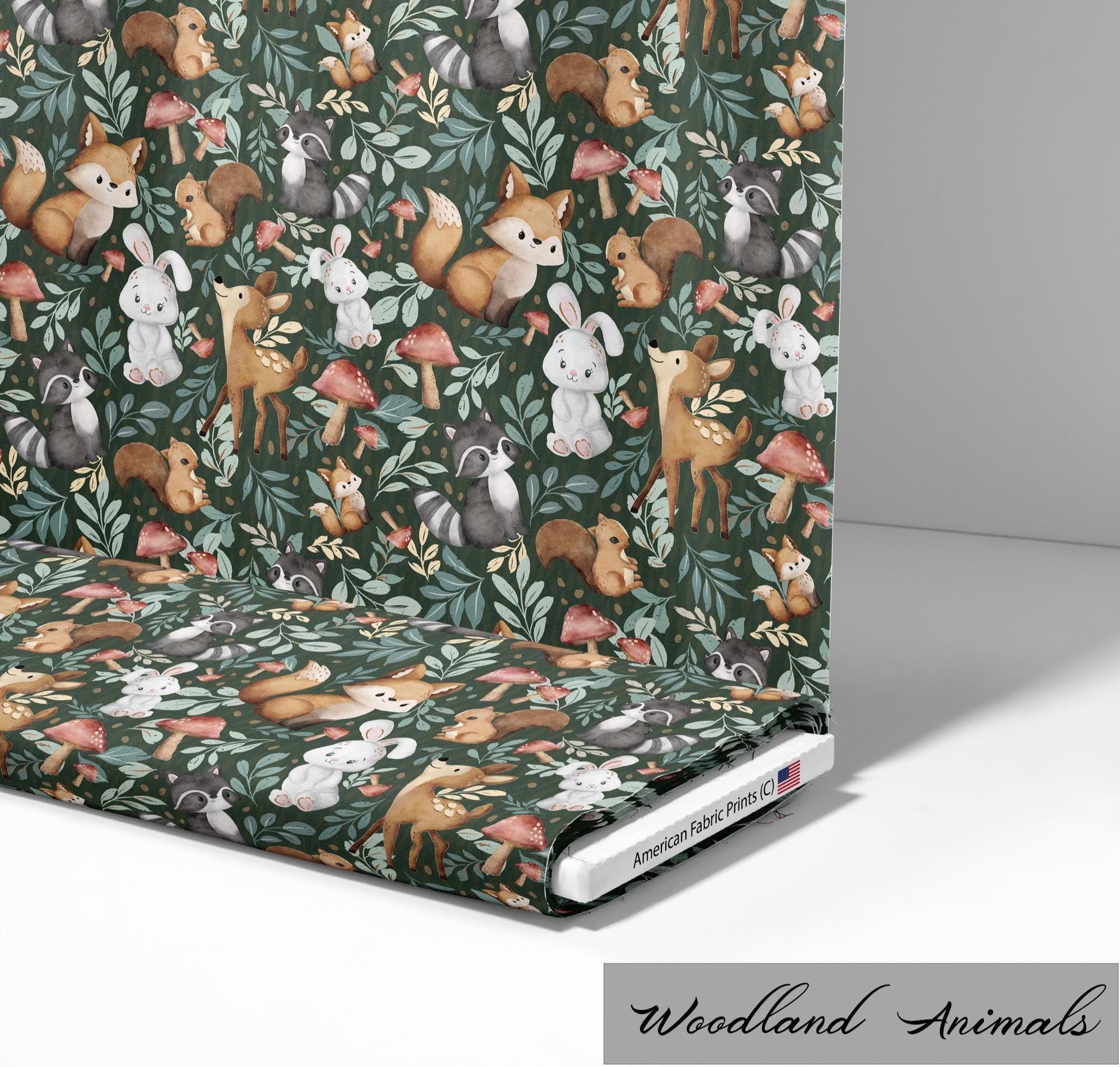 Whimsical Woodland Animals Pattern on Cotton Fabric. Available now at American Fabric Prints.