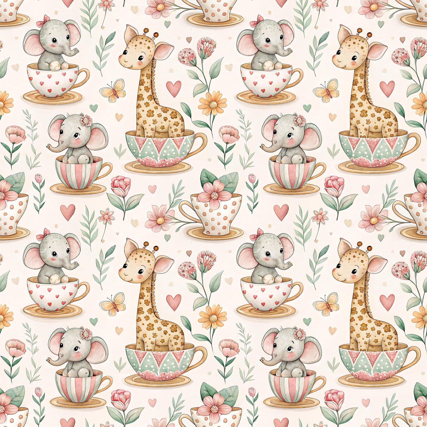 Safari Tea Cups Fabric - Shop now at American Fabric Prints