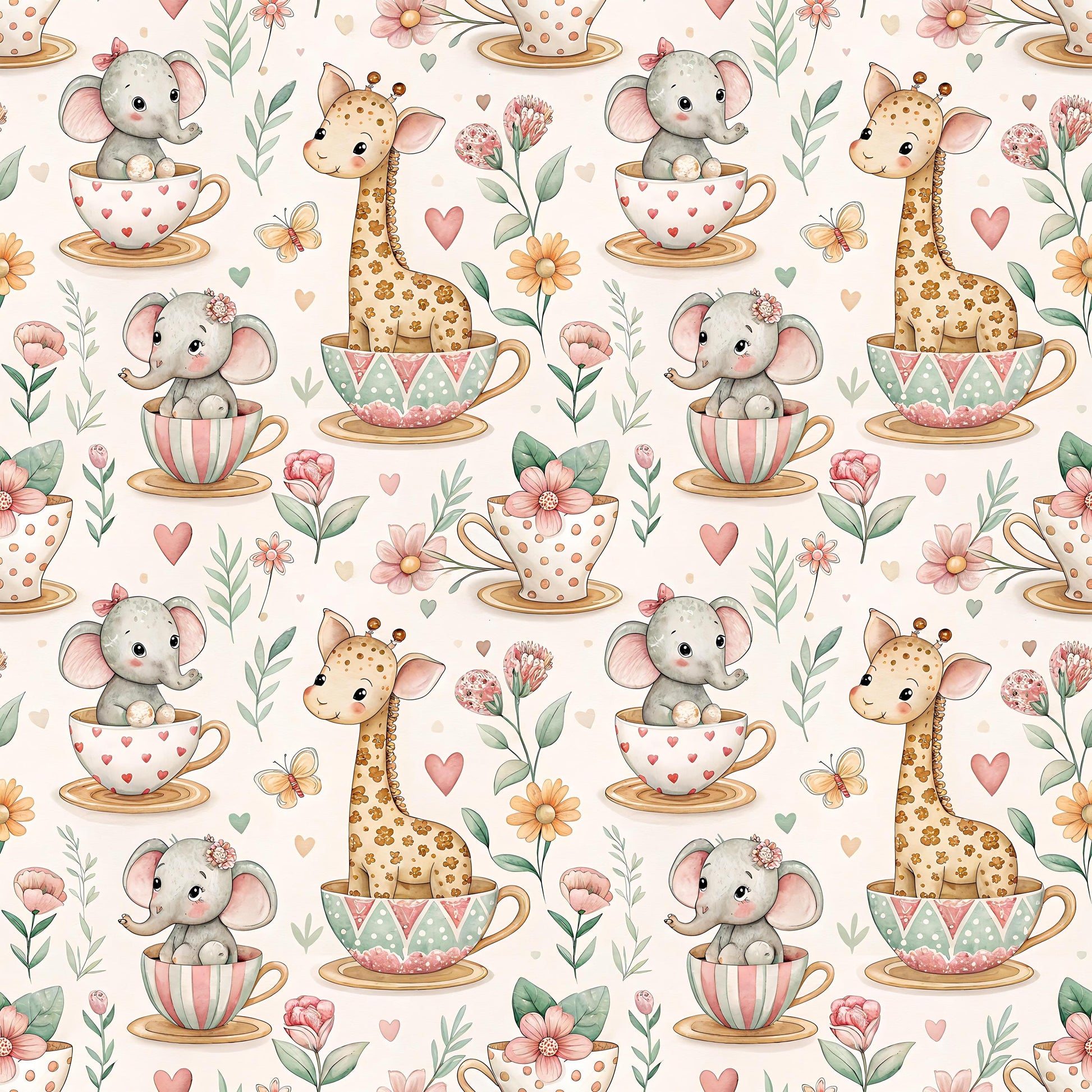 Safari Tea Cups Fabric - Shop now at American Fabric Prints