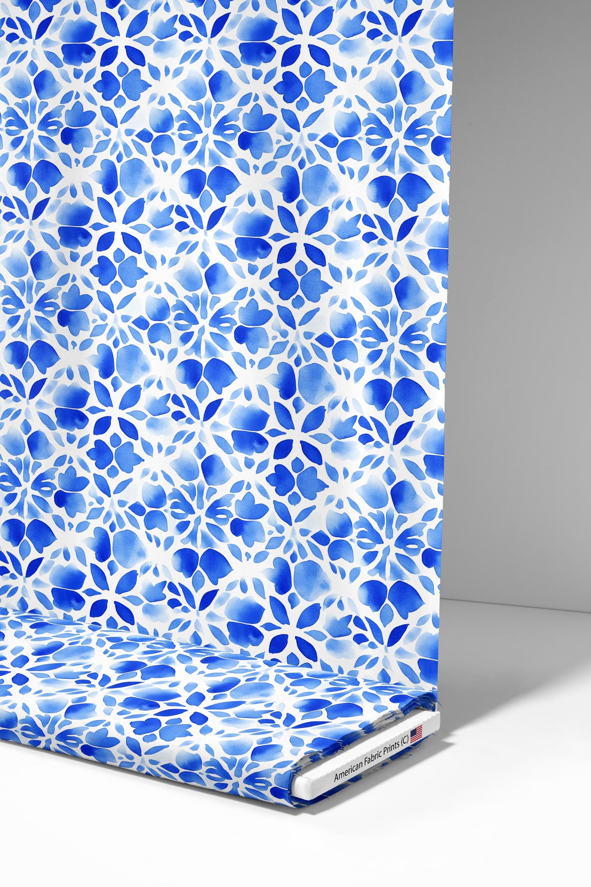 Blue Watercolor Mosaic Fabric - Shop now at American Fabric Prints