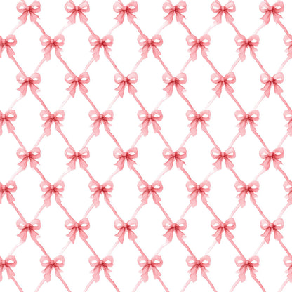 Coquette Pink Fabric - Quilting Cotton Print - Pink Bows and Ribbon Trellis on White - by American Fabric Prints