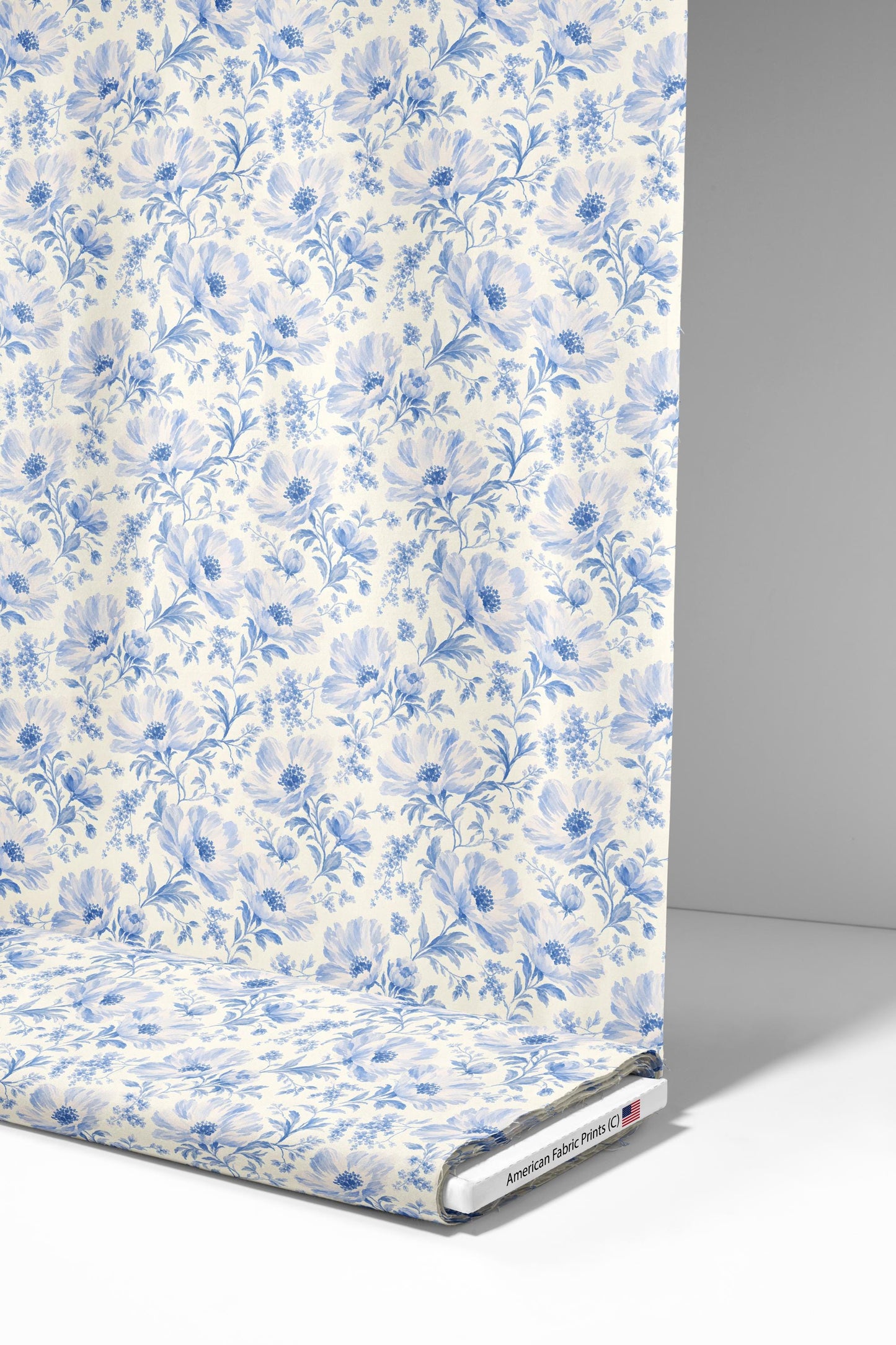 Blue Watercolor Anemone Floral Fabric - Shop now at American Fabric Prints