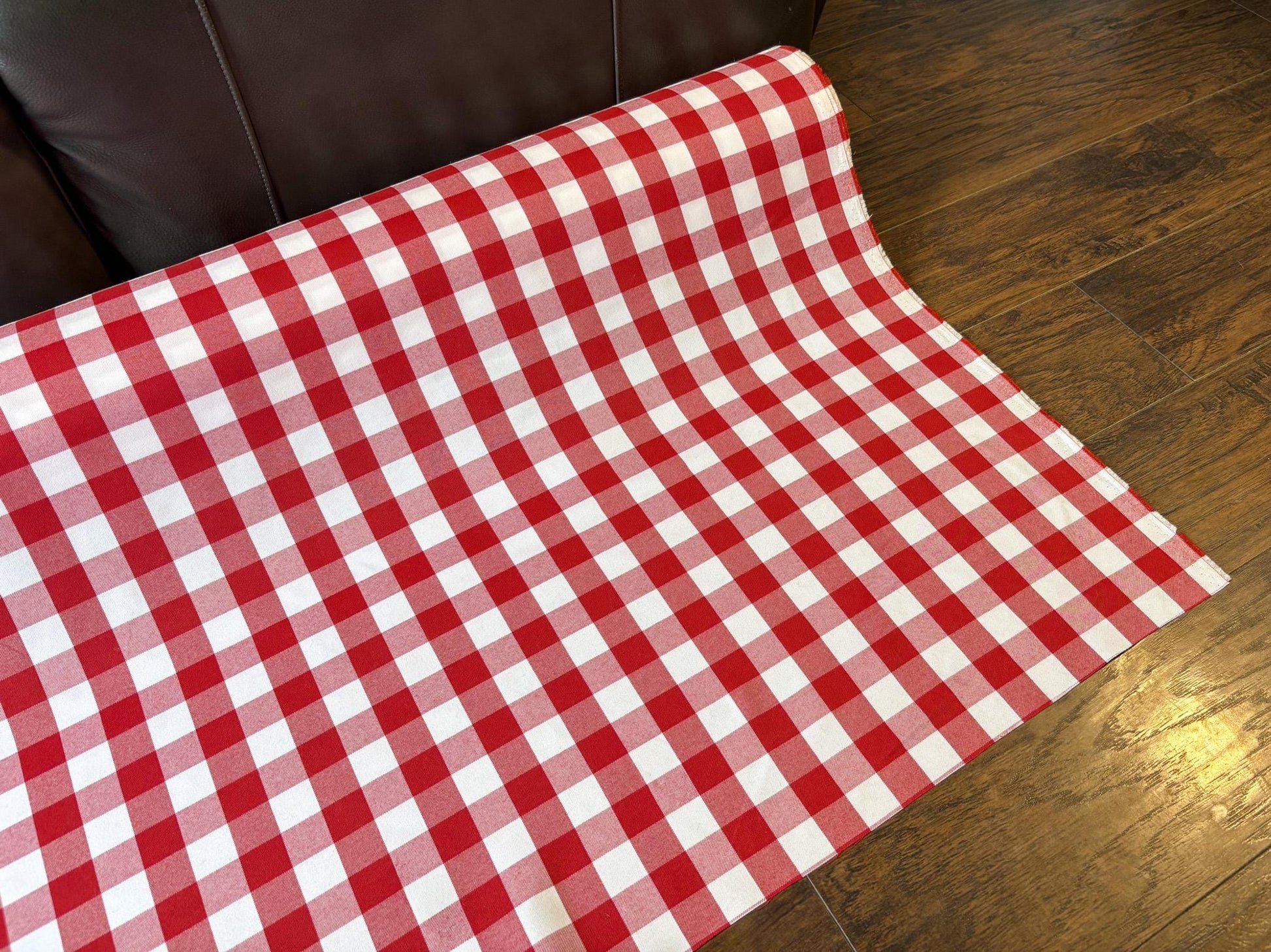 Checkered Red and White Plaid Fabric. Perfect for Picnic Table Coverings and so much more! Shop now at American Fabric Prints.