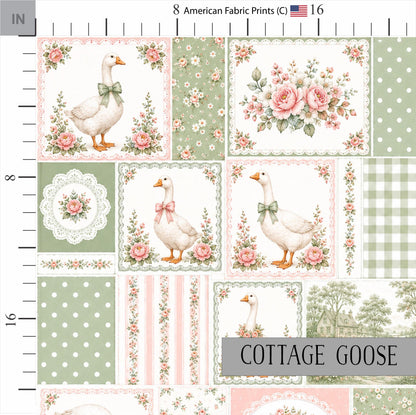 Cottage Goose Cotton Quilt Fabric | Green and Pink Floral Print | Made in the USA | American Fabric Prints