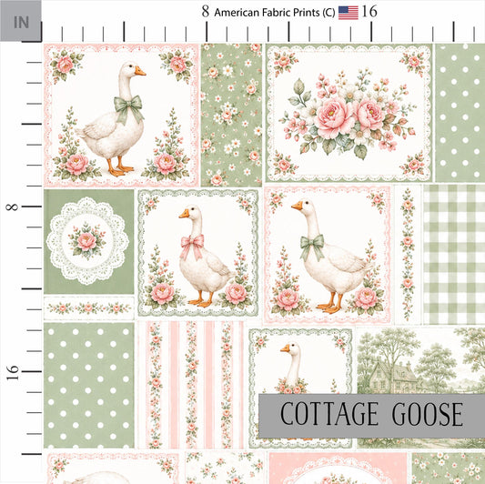 Cottage Goose Cotton Quilt Fabric | Green and Pink Floral Print | Made in the USA | American Fabric Prints