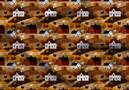 Nostalgic Farm With Chickens Fabric - Shop now at American Fabric Prints