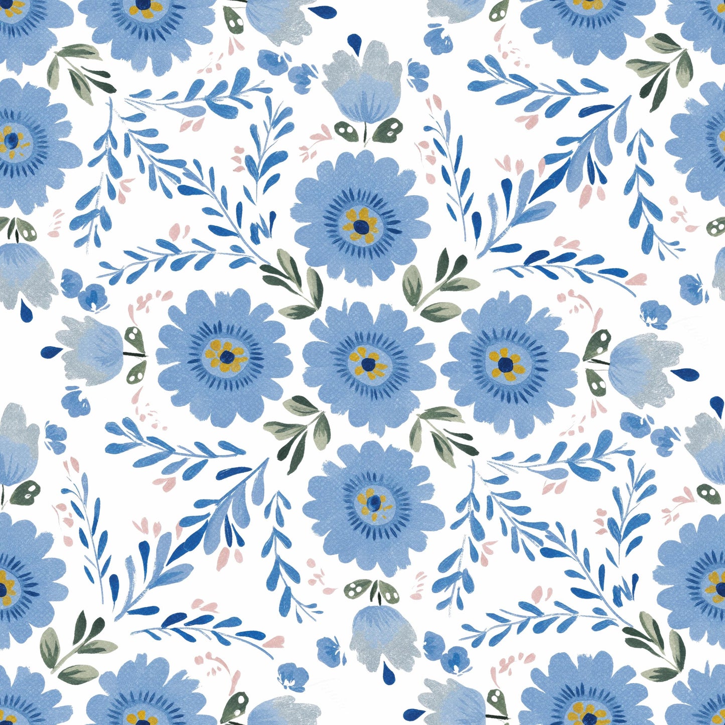 Blue Folk Floral Fabric - Shop now at American Fabric Prints