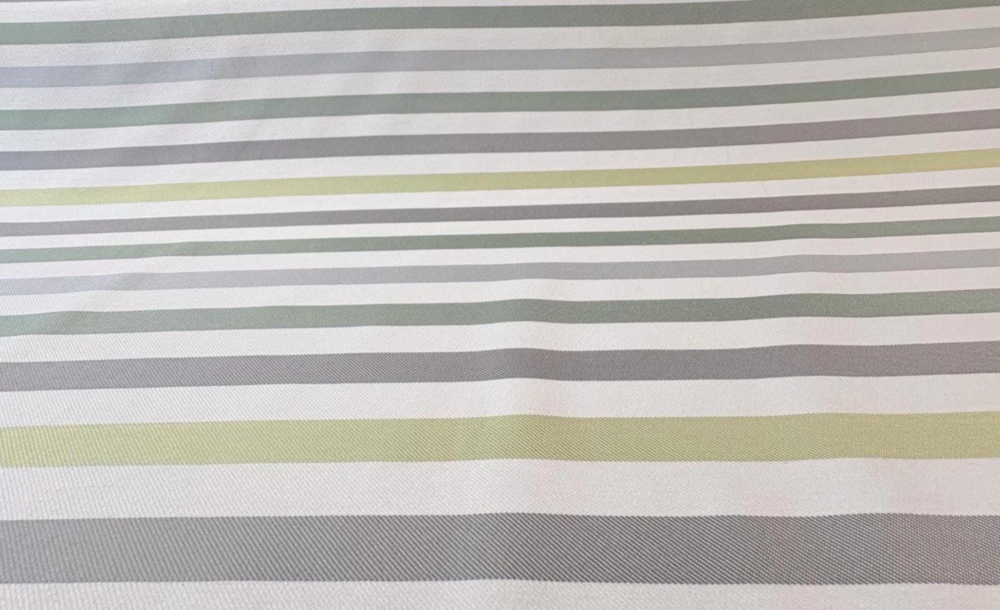 Seasonal Outdoor Fabric. Premium Yellow, Green, and Gray Striped Woven Fabric. Shop now at American Fabric Prints.