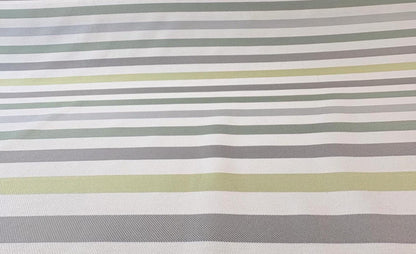 Seasonal Outdoor Fabric. Premium Yellow, Green, and Gray Striped Woven Fabric. Shop now at American Fabric Prints.