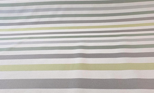 Seasonal Outdoor Fabric. Premium Yellow, Green, and Gray Striped Woven Fabric. Shop now at American Fabric Prints.