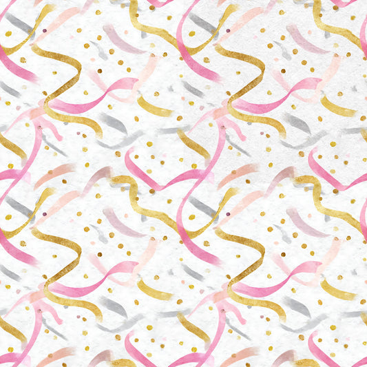 Gold+Pink Streamers Fabric - Shop now at American Fabric Prints