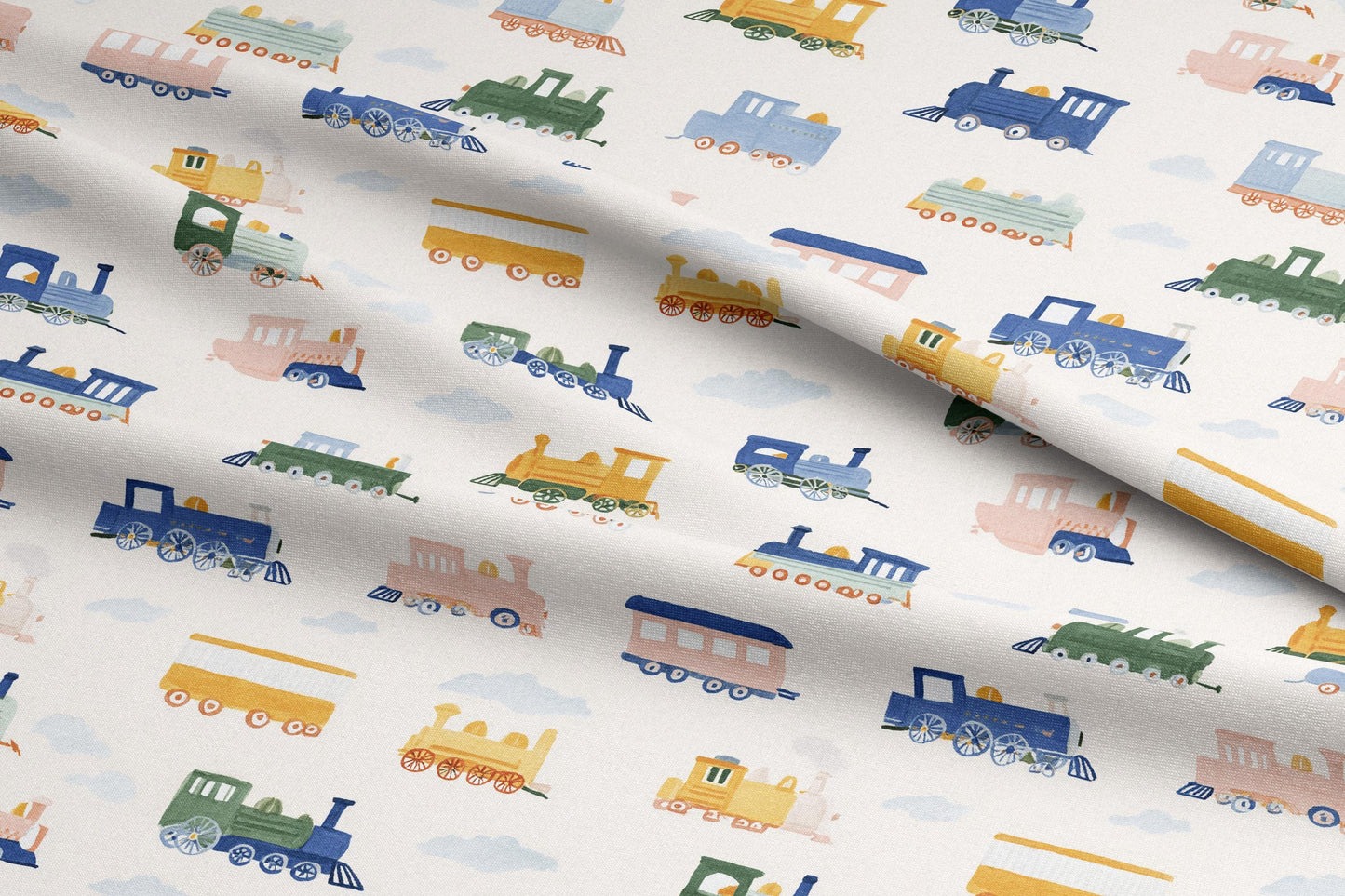 Trains in the Clouds Quilt Fabric | Cotton Quilt Fabric | Quilt Cotton | Made in the USA | American Fabric Prints | Pastel Train Fabric