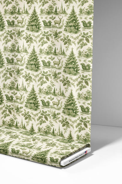 Green Christmas Toile Fabric - Shop now at American Fabric Prints