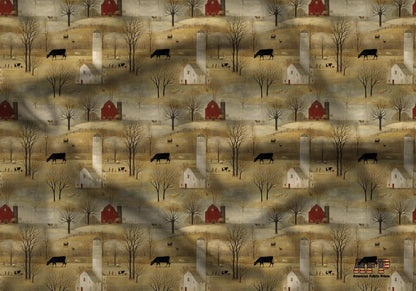 Nostalgic Farm With Cows Fabric - Shop now at American Fabric Prints