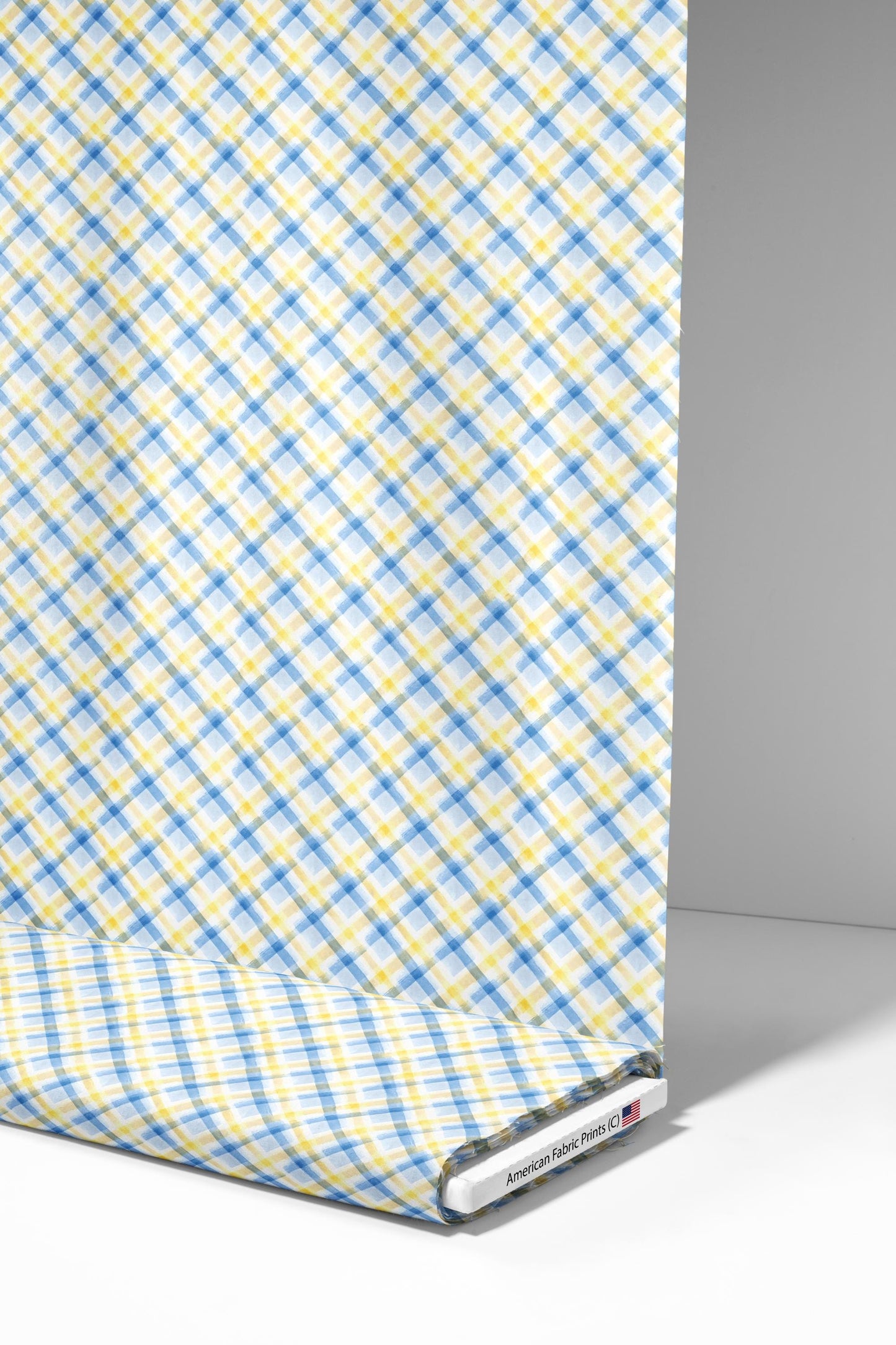 Pastel Blue and Yellow Plaid Fabric - Shop now at American Fabric Prints