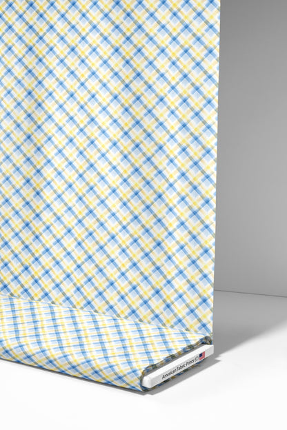 Pastel Blue and Yellow Plaid Fabric - Shop now at American Fabric Prints