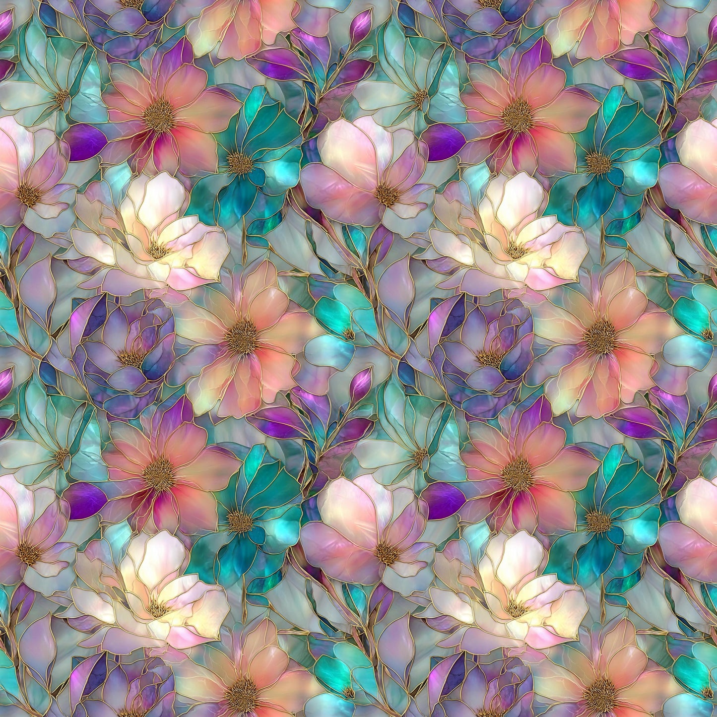 Stain Glass Flowers Fabric - Shop now at American Fabric Prints