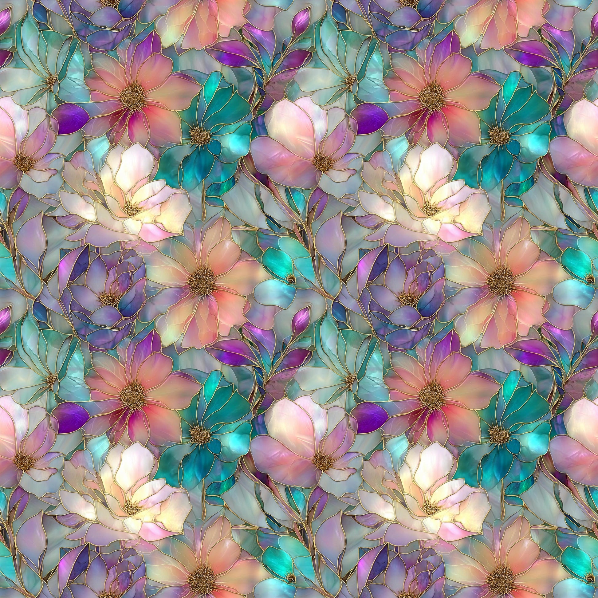 Stain Glass Flowers Fabric - Shop now at American Fabric Prints