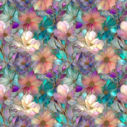 Stain Glass Flowers Fabric - Shop now at American Fabric Prints