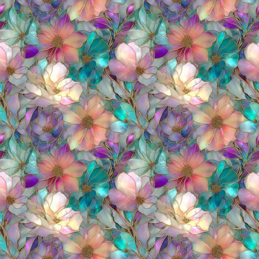 Stain Glass Flowers Fabric - Shop now at American Fabric Prints