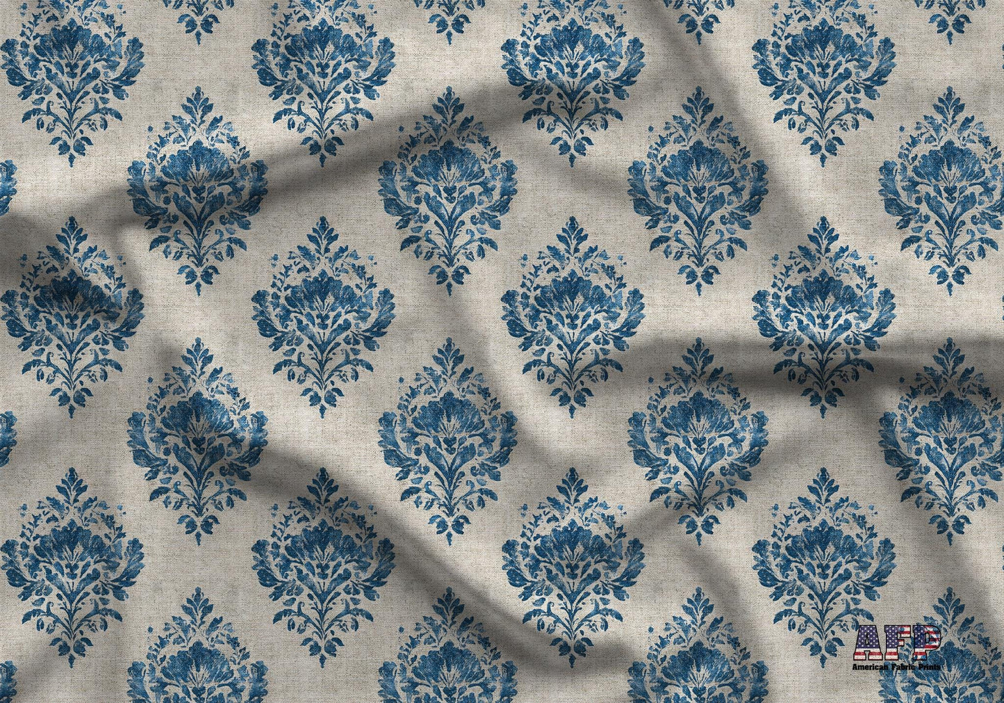 Blue Country Stamp Fabric - Shop now at American Fabric Prints