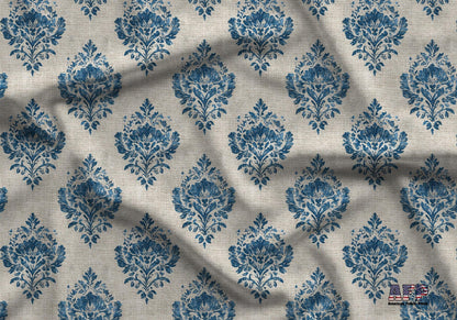 Blue Country Stamp Fabric - Shop now at American Fabric Prints