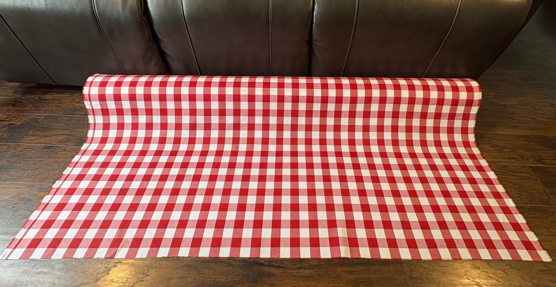 Checkered Red and White Plaid Fabric. Perfect for Picnic Table Coverings and so much more! Shop now at American Fabric Prints.