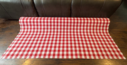 Checkered Red and White Plaid Fabric. Perfect for Picnic Table Coverings and so much more! Shop now at American Fabric Prints.