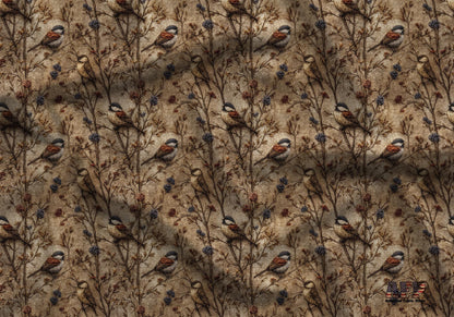 Primitive Folk Art Birds Fabric - Shop now at American Fabric Prints