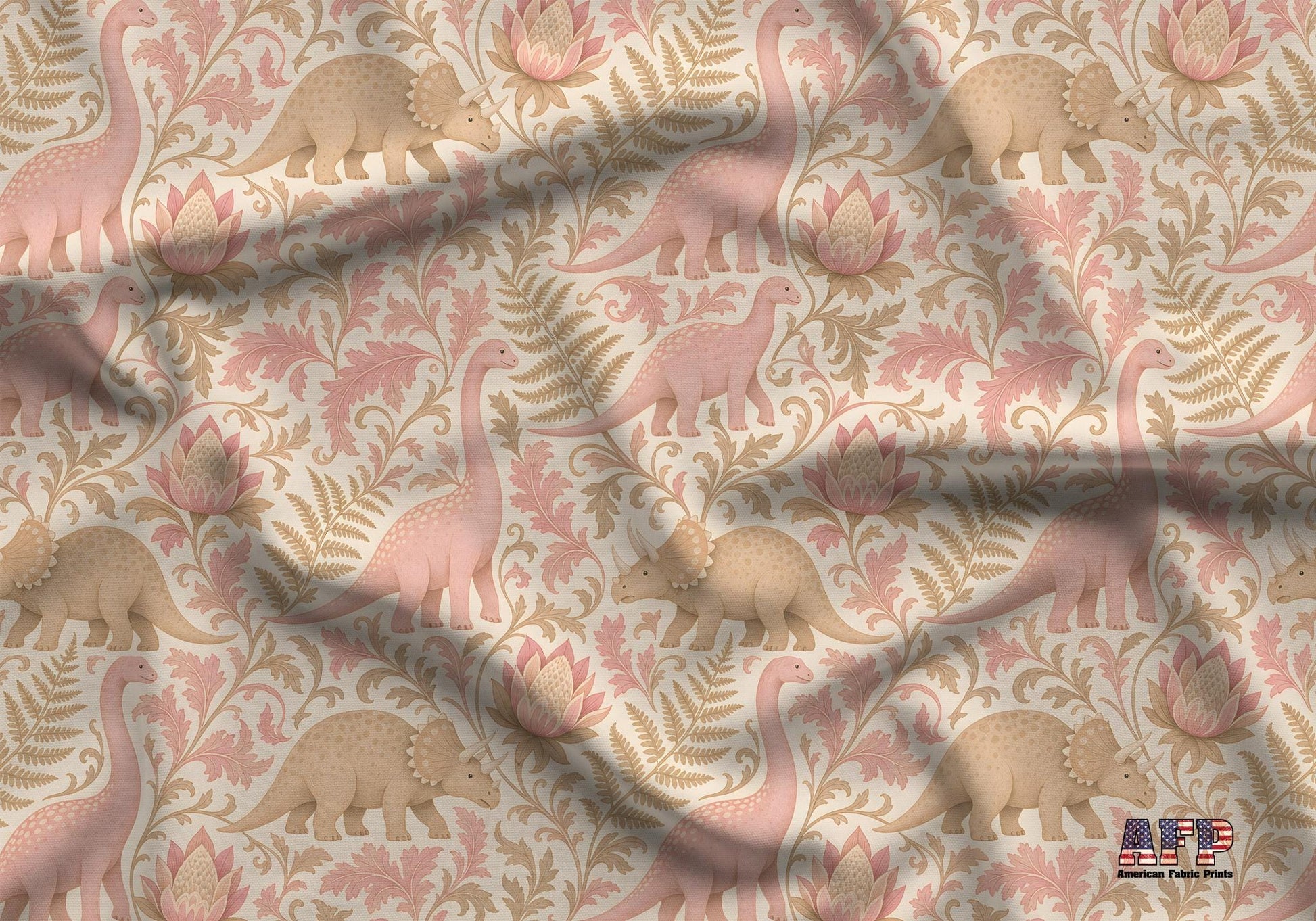 Pink Dinosaur Damask Fabric - Shop now at American Fabric Prints
