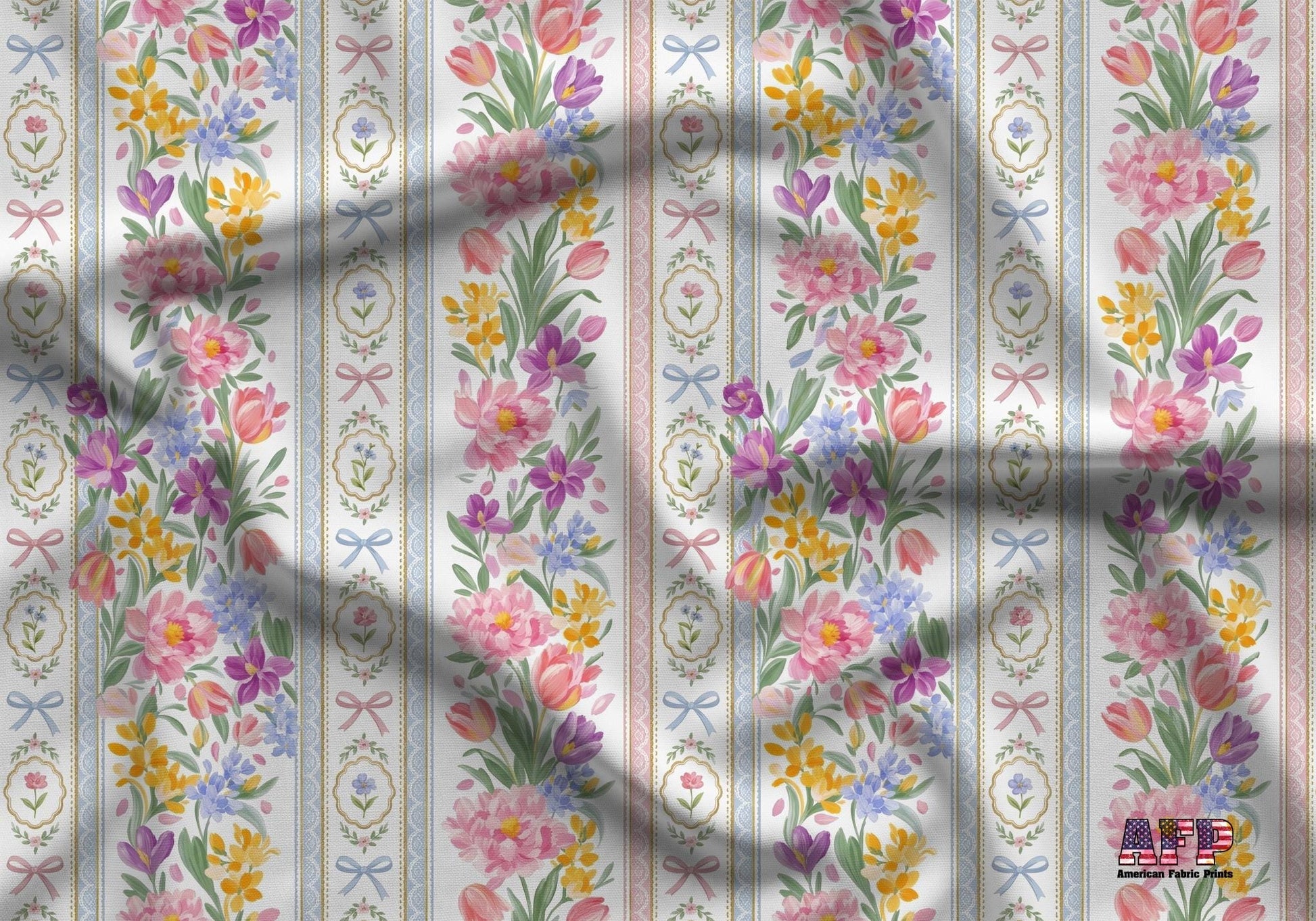 Floral Coquette Stripes Fabric - Shop now at American Fabric Prints
