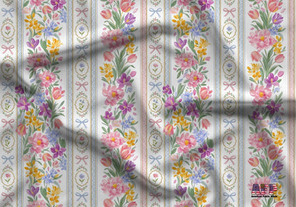 Floral Coquette Stripes Fabric - Shop now at American Fabric Prints