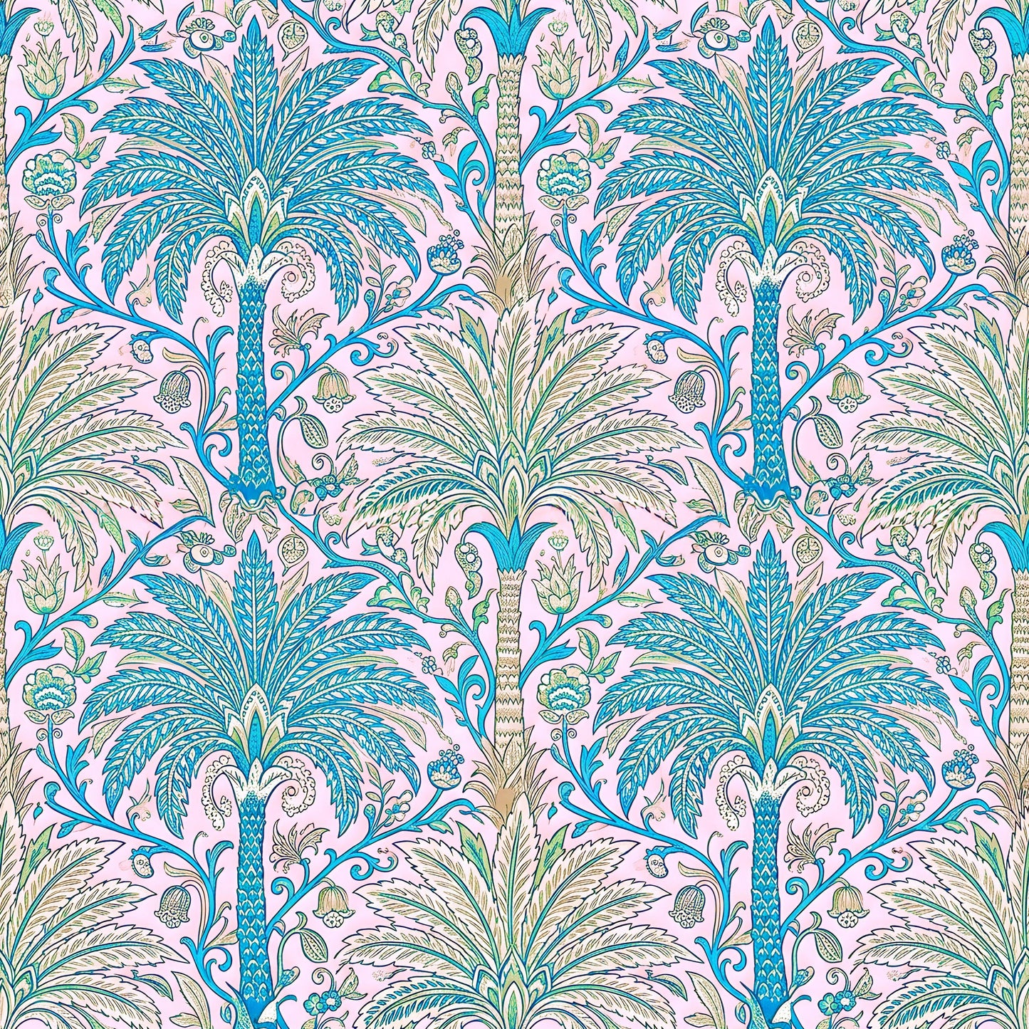 Blue and Green Palm Trees Fabric - Shop now at American Fabric Prints