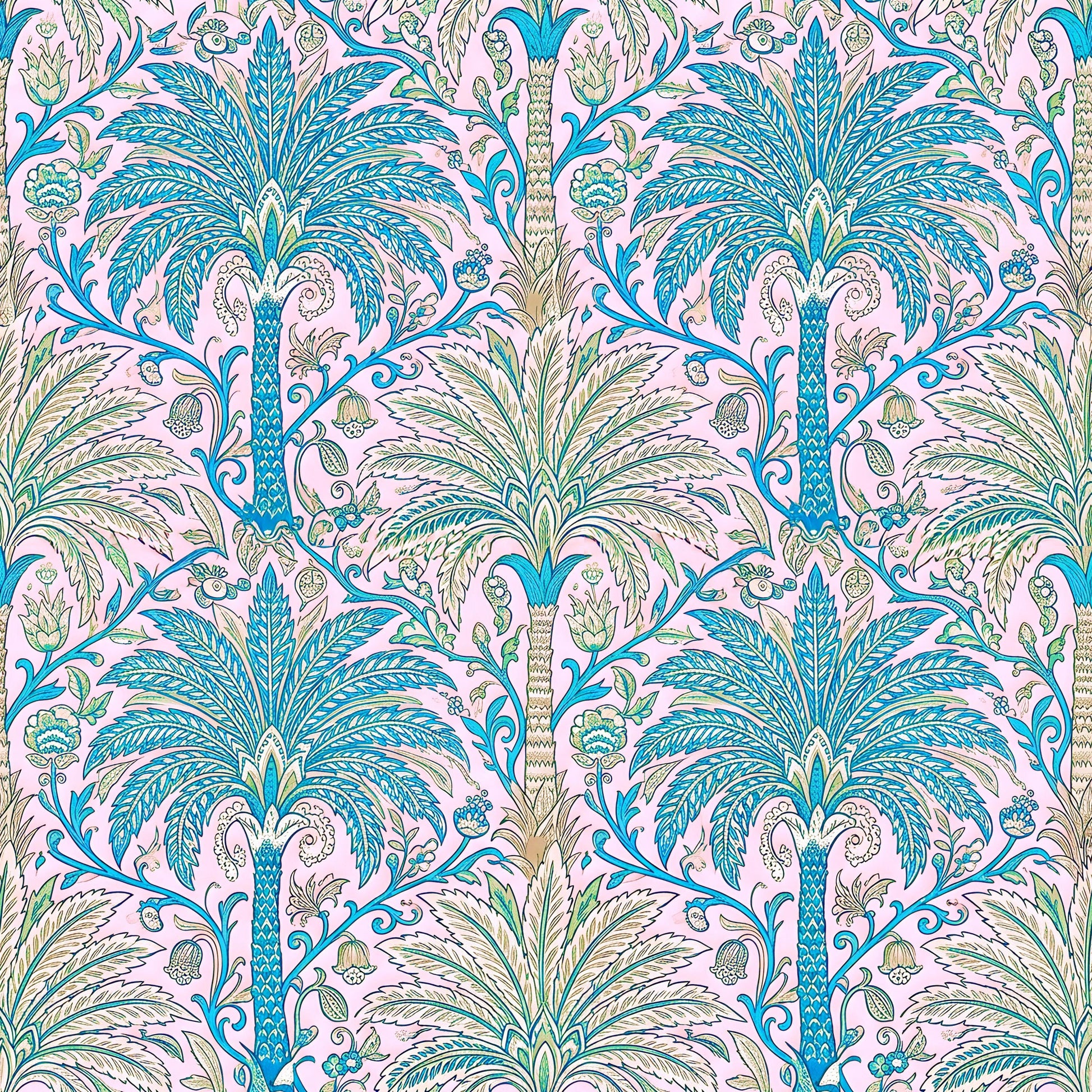Blue and Green Palm Trees Fabric - Shop now at American Fabric Prints