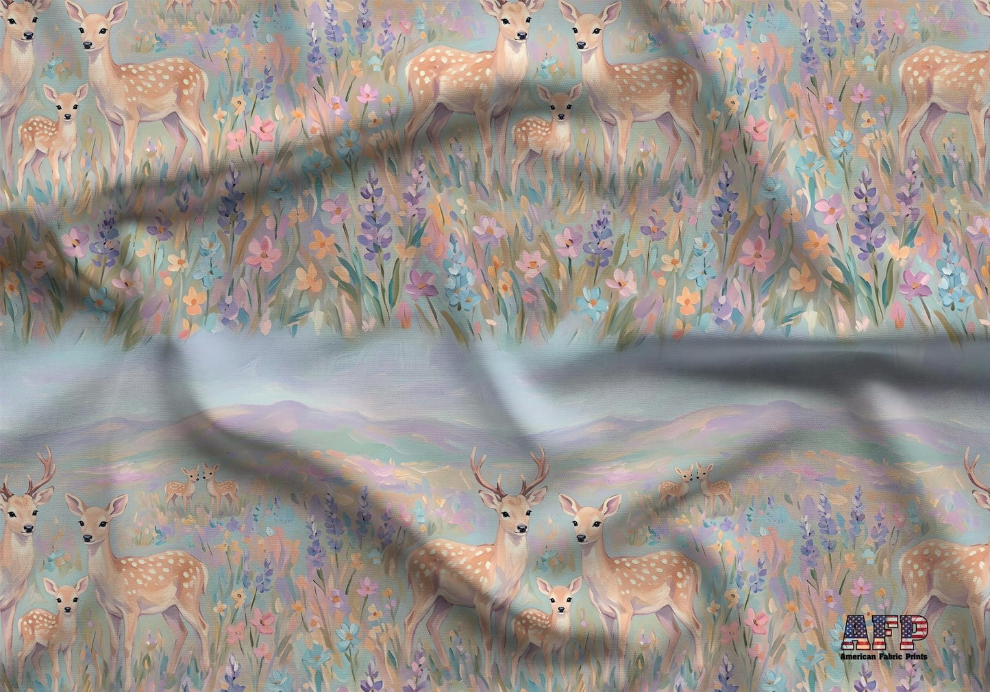 Pastel Fawn and Deer Meadow Fabric - Shop now at American Fabric Prints
