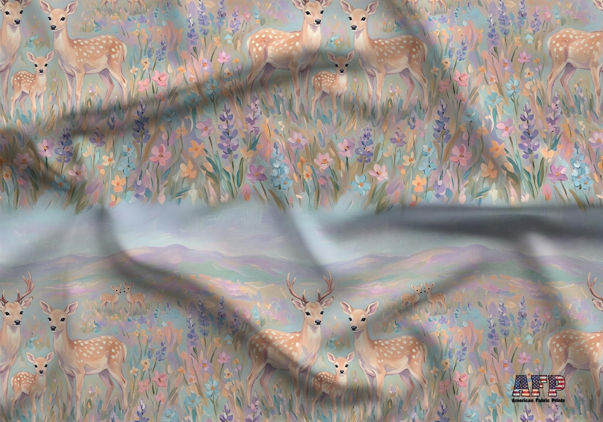 Pastel Fawn and Deer Meadow Fabric - Shop now at American Fabric Prints