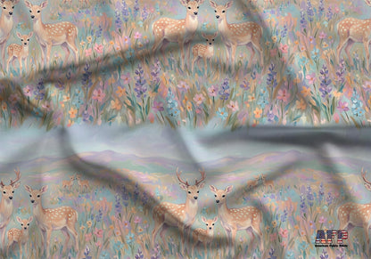 Pastel Fawn and Deer Meadow Fabric - Shop now at American Fabric Prints